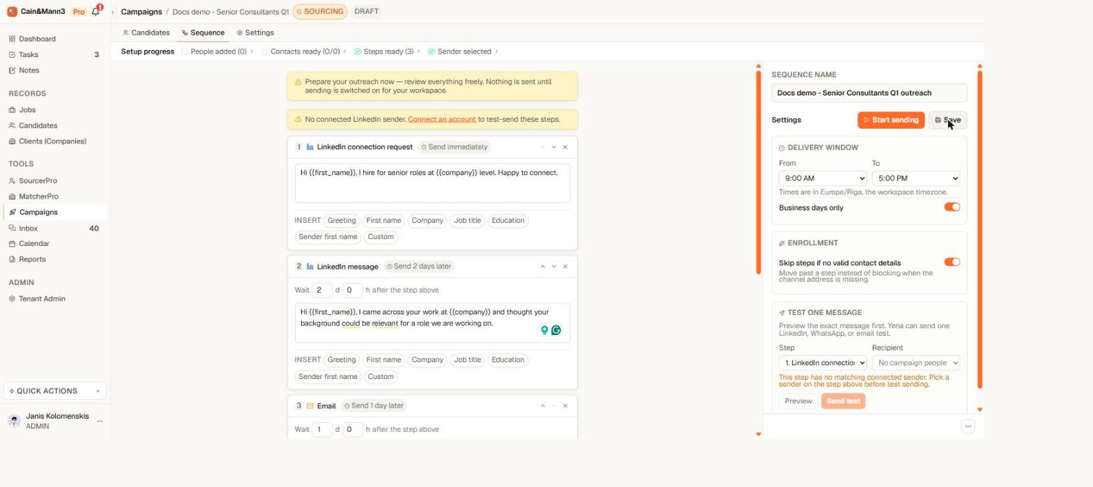 Yena-campagnereeks met LinkedIn-uitnodiging en vervolgbericht